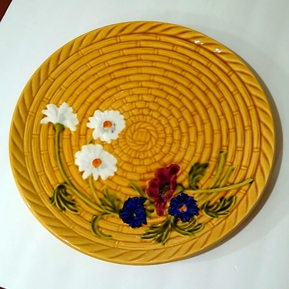 Vintage Schramberg SMF Majolica Serving Tray Basket Weave Floral Platter Germany - Picture 3 of 7